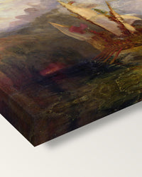 Ulysses Deriding Polyphemus by Turner on stretched canvas, corner close-up: the painting mirror-wrapped round the sides