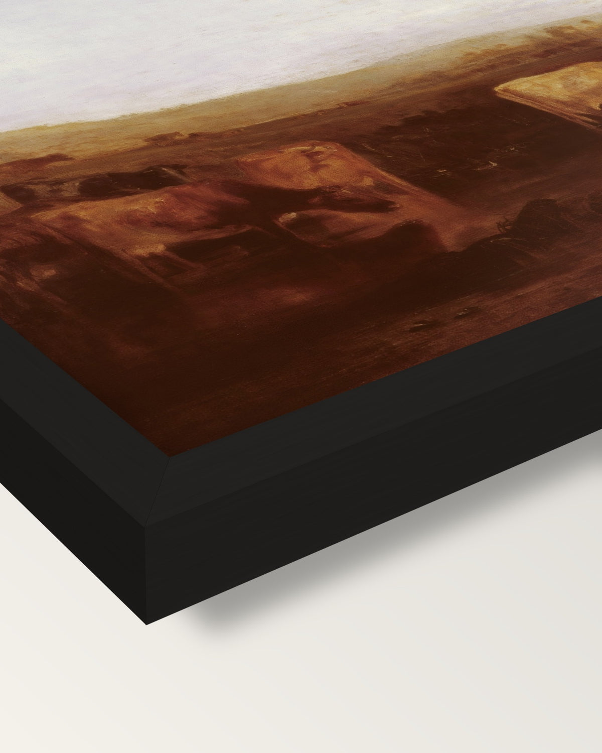 Union of the Thames and Isis framed print, corner close-up: black moulding, mitred, the print set just below its edge