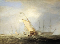 Van Tromp Returning by Turner: a Dutch sailing ship heeling in rough grey water, warships behind under a pale sky