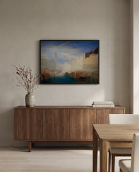 Doge Marrying the Sea by J. M. W. Turner in a black frame above a walnut sideboard in a dining room