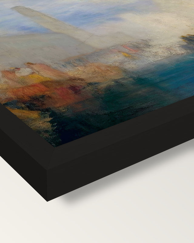 Doge Marrying the Sea by Turner framed print, corner close-up: black moulding, mitred, the print set just below its edge