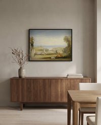 Terrace at Niton by J. M. W. Turner in a black frame above a walnut sideboard in a dining room