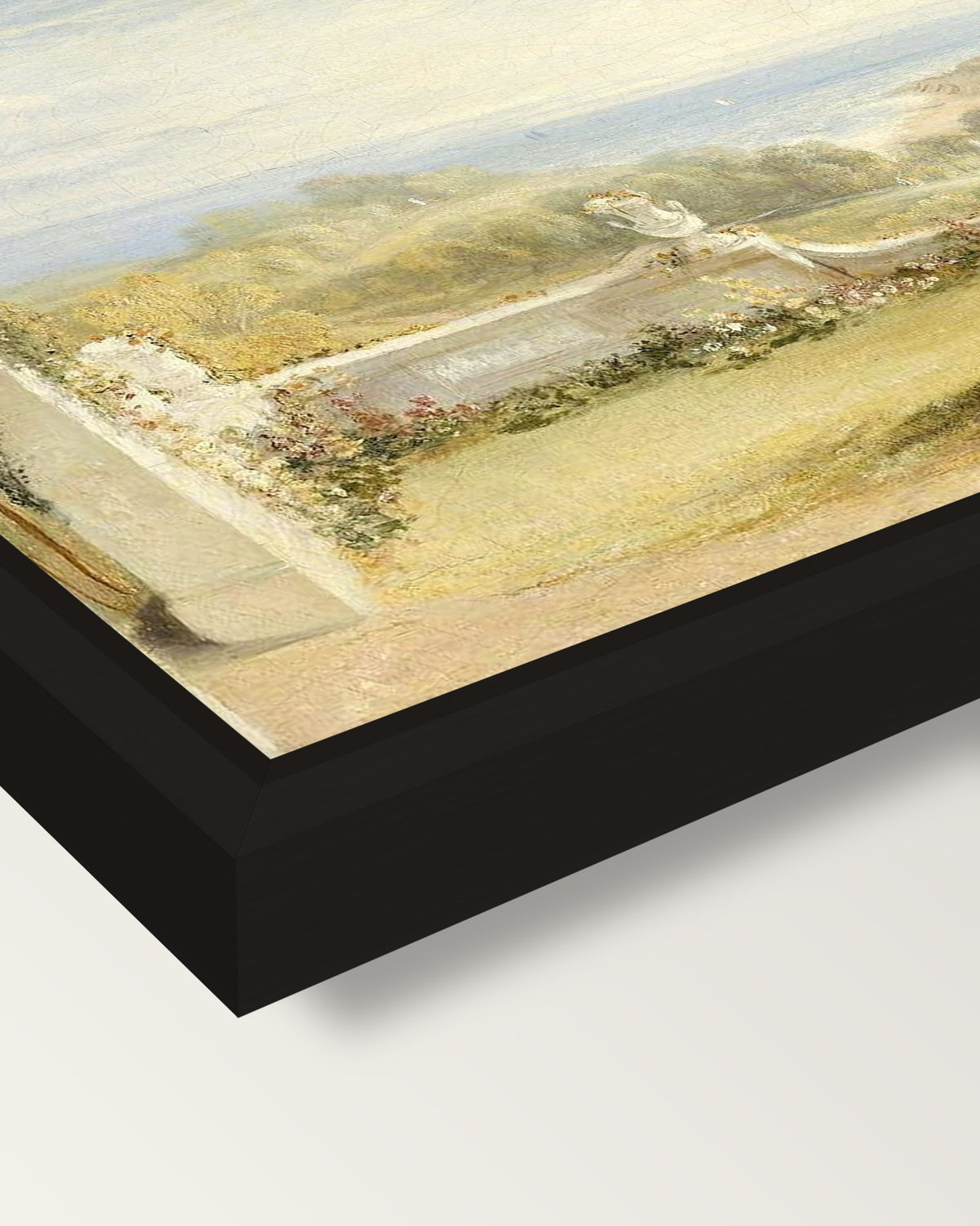 Terrace at Niton by J. M. W. Turner framed canvas, corner close-up: a black floating frame with a shadow gap round the canvas