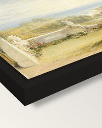 Terrace at Niton by J. M. W. Turner framed canvas, corner close-up: a black floating frame with a shadow gap round the canvas