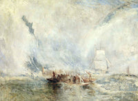 Whalers by Turner: small whaleboats in a pale storm of spray and sea, a ship behind under a misty sky