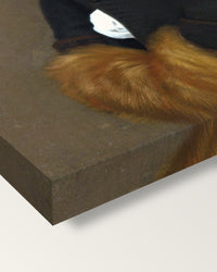 Portrait of a Boy Aged 11 on stretched canvas, corner close-up: the painting mirror-wrapped round the sides