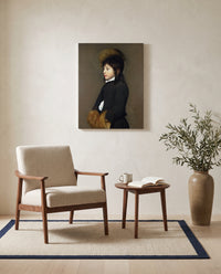 Portrait of a Boy Aged 11 by Jacob van Oost the Elder as a stretched canvas above a linen lounge chair in a reading corner