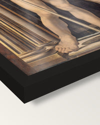 Neptune and Amphitrite by Jan Gossaert framed print, corner close-up: black moulding, edge to edge under plexiglass, no mat