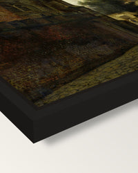 View of Nijenrode Castle framed canvas, corner close-up: a black floating frame with a shadow gap round the canvas