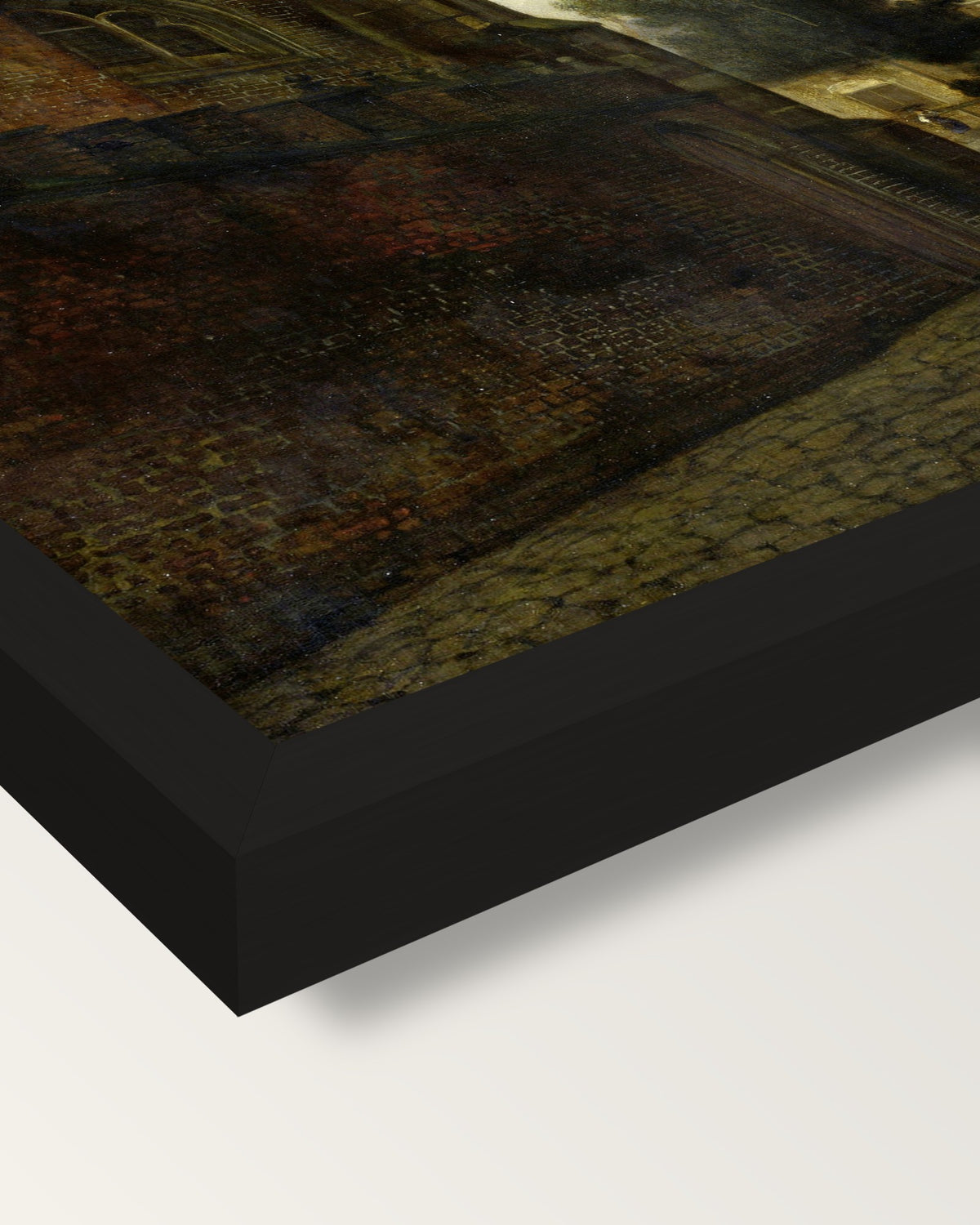 View of Nijenrode Castle framed print, corner close-up: black moulding, mitred, the print set just below its edge