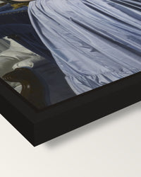 Comtesse d’Haussonville by Ingres framed canvas, corner close-up: a black floating frame with a shadow gap round the canvas