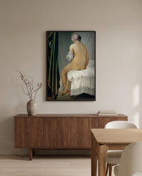 The Valpinçon Bather by Jean-Auguste-Dominique Ingres in a black frame above a walnut sideboard in a dining room