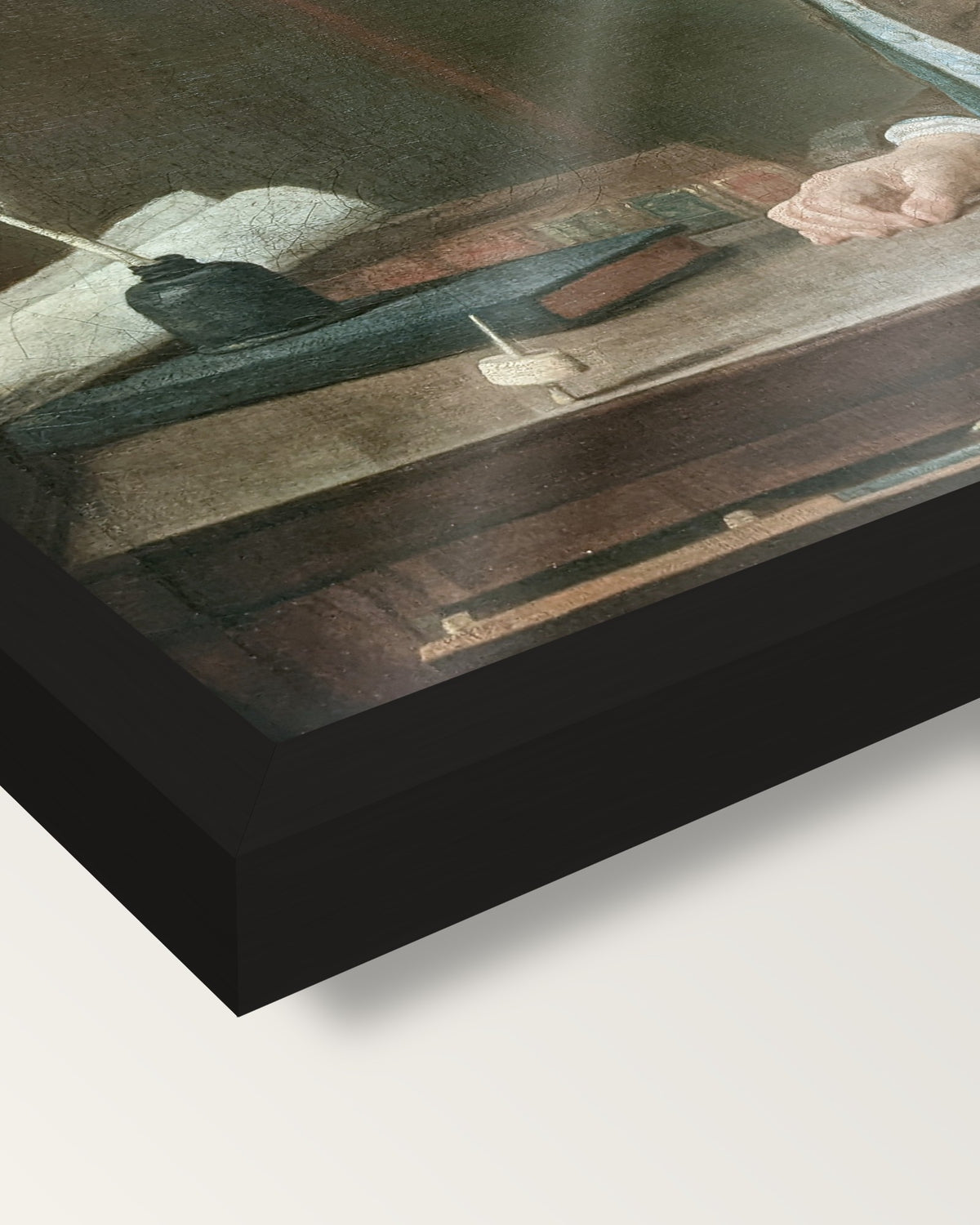 Boy with a Spinning-Top by Jean Siméon Chardin framed print, corner close-up: black moulding, edge to edge, no mat