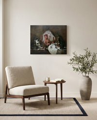 The Ray by Jean Siméon Chardin as a stretched canvas above a linen lounge chair in a reading corner
