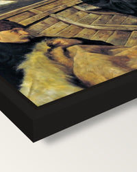 Last Voyage of Henry Hudson framed canvas, corner close-up: a black floating frame with a shadow gap round the canvas