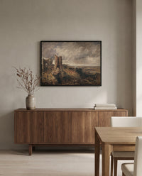 Hadleigh Castle by John Constable in a black frame above a walnut sideboard in a dining room