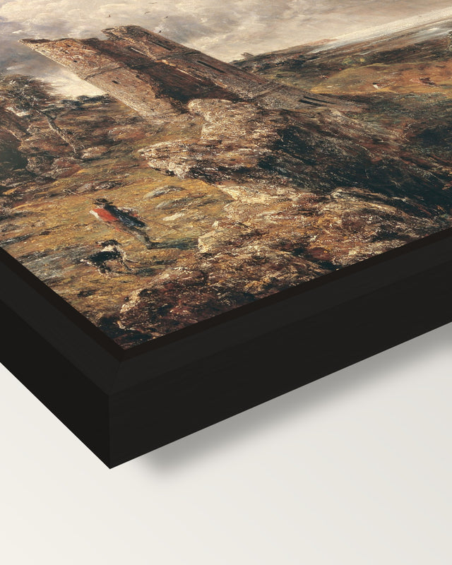 Hadleigh Castle by John Constable framed canvas, corner close-up: a black floating frame with a shadow gap round the canvas