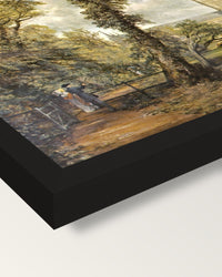 Salisbury Cathedral by Constable framed print, corner close-up: black moulding, mitred, the print set just below its edge