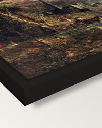 Salisbury from the Meadows framed canvas, corner close-up: a black floating frame with a shadow gap round the canvas