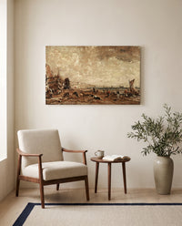 Marine Parade, Brighton by John Constable as a stretched canvas above a linen lounge chair in a reading corner
