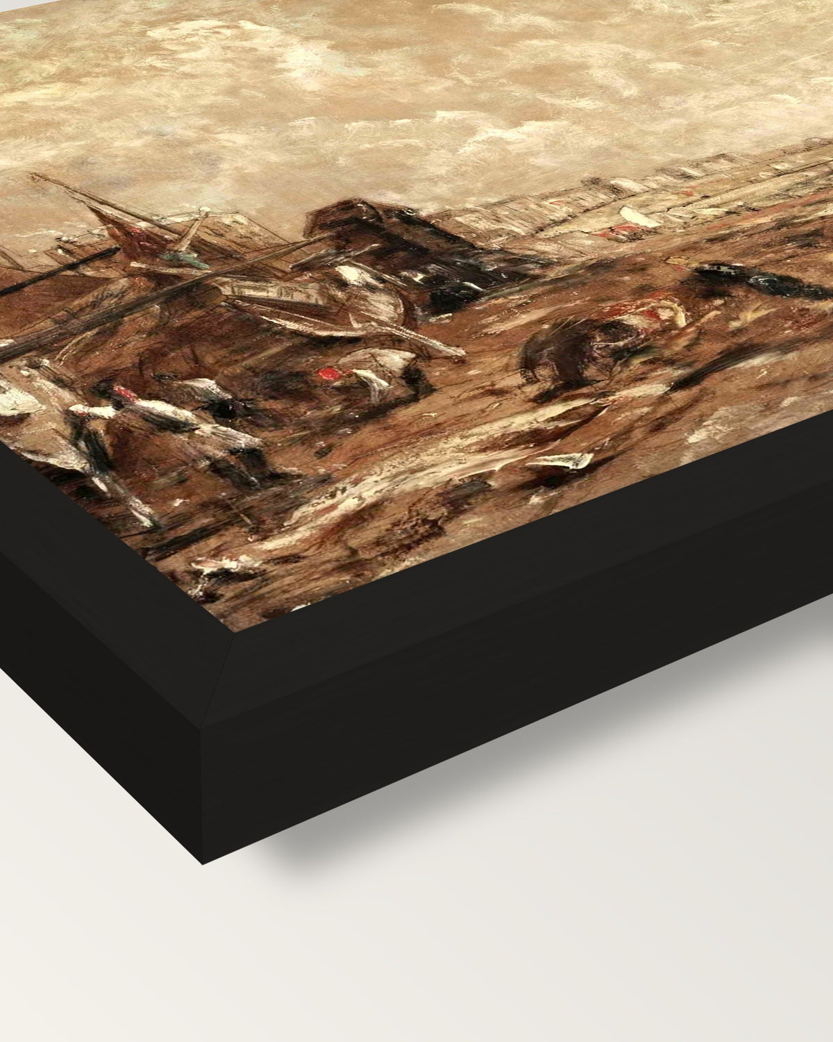 Marine Parade, Brighton by Constable framed print, corner close-up: black moulding, mitred, the print set just below its edge