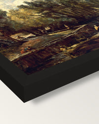 Stratford Mill by John Constable framed print, corner close-up: black moulding, mitred, the print set just below its edge