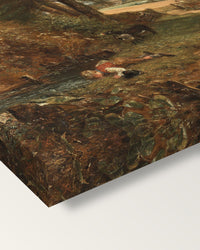 The Cornfield by John Constable on stretched canvas, corner close-up: the painting mirror-wrapped round the sides