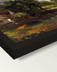 The Hay Wain by John Constable framed print, corner close-up: black moulding, mitred, the print set just below its edge