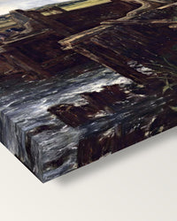 The Lock by John Constable on stretched canvas, corner close-up: the painting mirror-wrapped round the sides