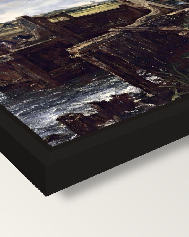 The Lock by John Constable framed canvas, corner close-up: a black floating frame with a shadow gap round the canvas