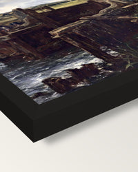 The Lock by John Constable framed print, corner close-up: black moulding, mitred, the print set just below its edge