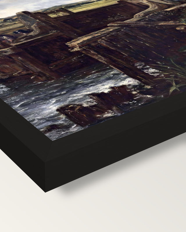 The Lock by John Constable framed print, corner close-up: black moulding, mitred, the print set just below its edge