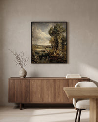 The Vale of Dedham by John Constable in a black frame above a walnut sideboard in a dining room