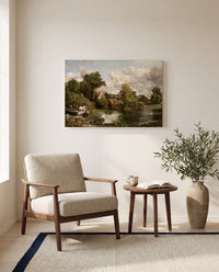 The White Horse by John Constable as a stretched canvas above a linen lounge chair in a reading corner