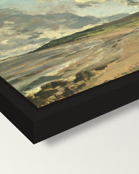 Weymouth Bay by John Constable framed canvas, corner close-up: a black floating frame with a shadow gap round the canvas