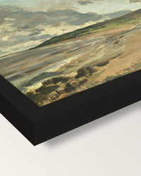 Weymouth Bay by John Constable framed print, corner close-up: black moulding, mitred, the print set just below its edge