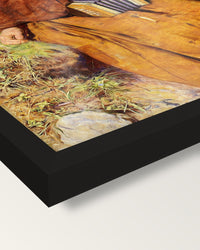The Blind Girl by John Everett Millais framed print, corner close-up: black moulding, edge to edge under plexiglass, no mat