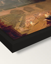 Belshazzar’s Feast by John Martin framed canvas, corner close-up: a black floating frame with a shadow gap round the canvas