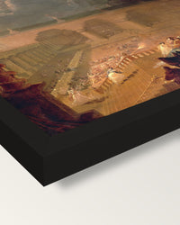 Belshazzar’s Feast by John Martin framed print, corner close-up: black moulding, mitred, the print set just below its edge