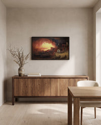 Sodom and Gomorrah by John Martin in a black frame in a dining room
