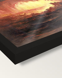 Sodom and Gomorrah by John Martin framed print, corner close-up: black moulding, mitred, the print set just below its edge