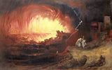 The Destruction of Sodom and Gomorrah by John Martin: a vortex of fire and red sky over burning cities, small fleeing figures