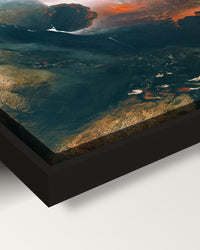 The Great Day of His Wrath framed canvas, corner close-up: a black floating frame with a shadow gap round the canvas