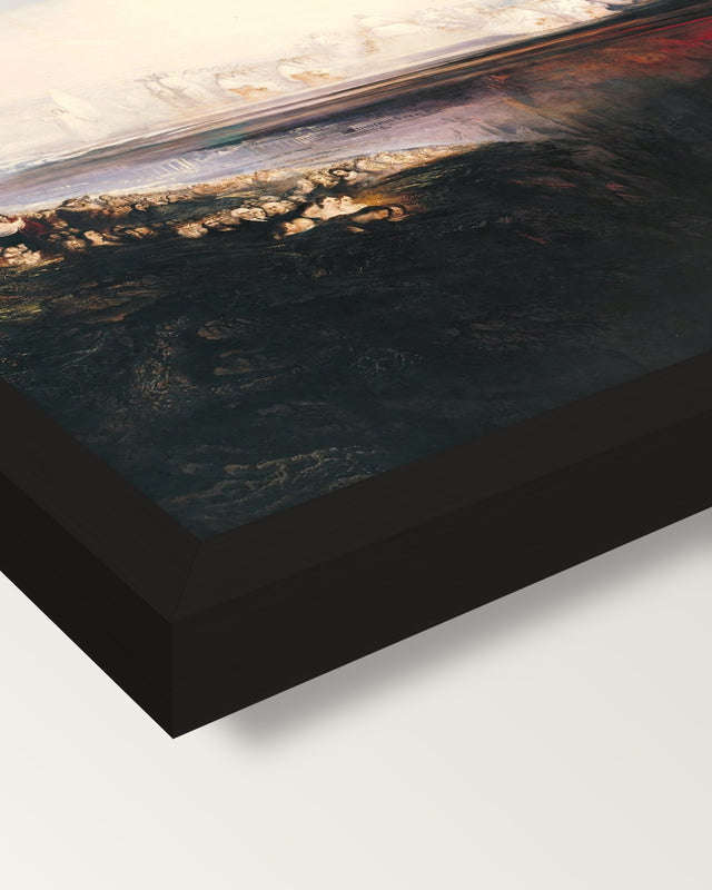 The Last Judgement by John Martin framed print, corner close-up: black moulding, mitred, the print set just below its edge