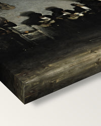 El Jaleo by John Singer Sargent on stretched canvas, corner close-up: the painting mirror-wrapped round the sides