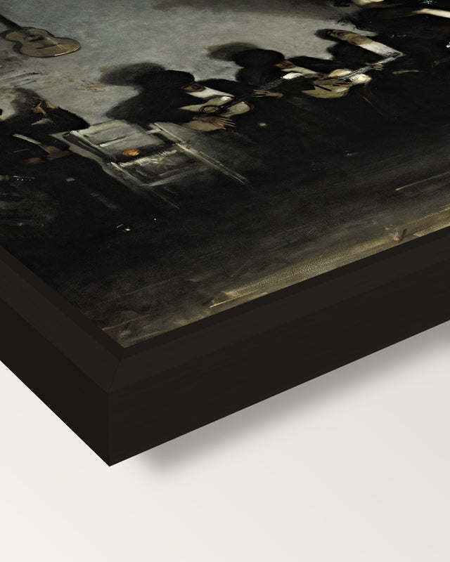 El Jaleo by John Singer Sargent framed canvas, corner close-up: a black floating frame with a shadow gap round the canvas
