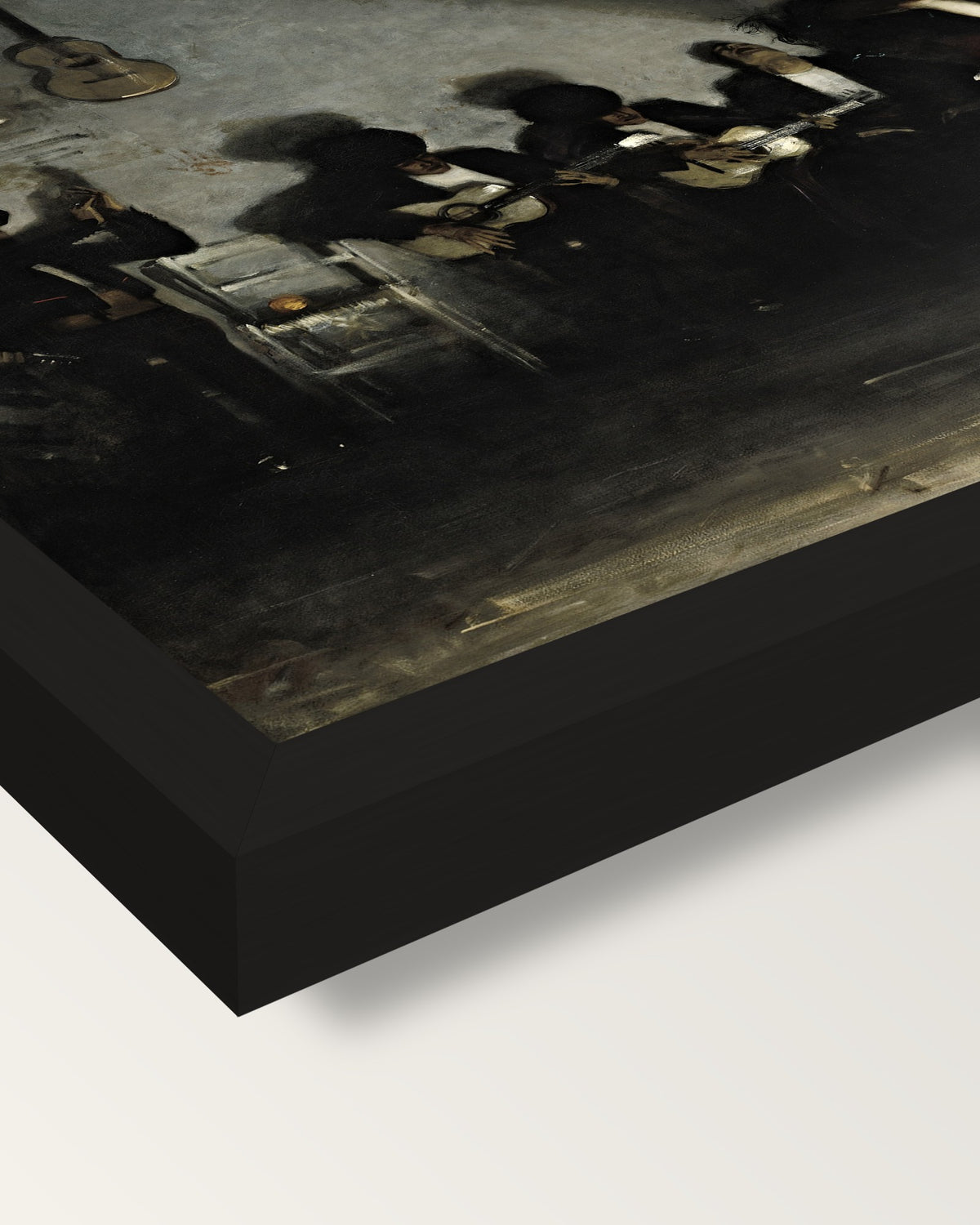 El Jaleo by John Singer Sargent framed print, corner close-up: black moulding, mitred, the print set just below its edge