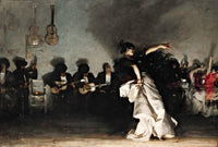 El Jaleo by John Singer Sargent: a flamenco dancer in white leaning back, guitarists seated along a pale wall