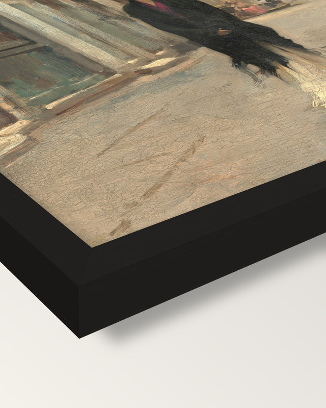 Street in Venice by Sargent framed print, corner close-up: black moulding, mitred, the print set just below its edge