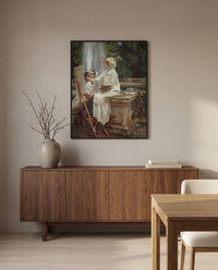 The Fountain, Villa Torlonia by John Singer Sargent in a black frame above a walnut sideboard in a dining room